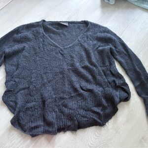 Wooden Ships Charcoal V-Neck Knit Sweater